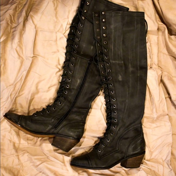 Jeffery Campbell/Free People knee high lace up boots - Picture 1 of 3